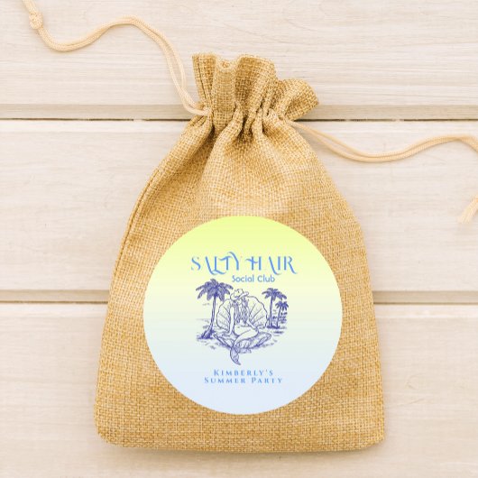 Sticker Rond Fête d'été de la chouette de sirène bleue côtière