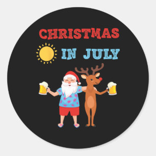 Sticker Rond Fête d'été hawaïenne Père Noël Renne Noël en