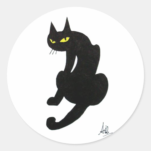 STICKER ROND FÊTE D'HALLOWEEN CHAT NOIR (Devant)