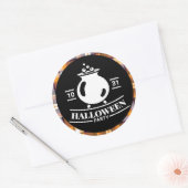 Sticker Rond Fête d'Halloween dans un chaudron Plaid noir/orang (Enveloppe)