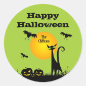 Sticker Rond Fête d'Halloween de chat noir (Devant)