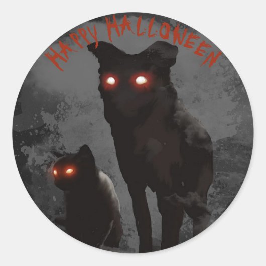 Sticker Rond Fête d'Halloween Evil Noir Chat Et Chien Noir (Devant)