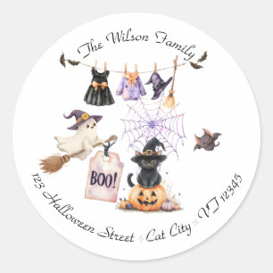 Sticker Rond Fête d'Halloween Fantaisiste Sorcière et Atmosphèr