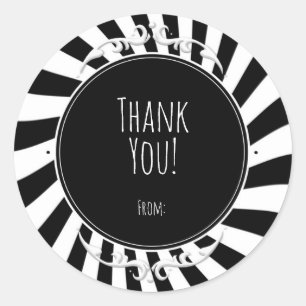 Sticker Rond Fête d'Halloween rayures fantaisistes noir blanc