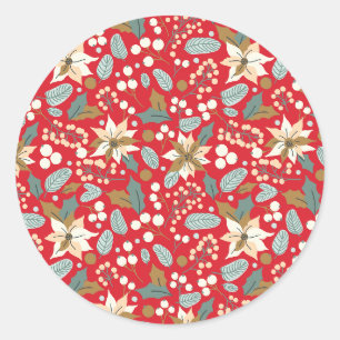 Sticker Rond Fête d'hiver arrière - plan rouge Poinsettia