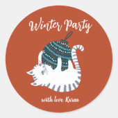 Sticker Rond Fête d'hiver Jouet de Noël Cadeau de chat (Devant)
