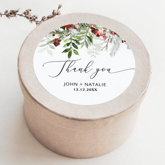 Sticker Rond Fête d'hiver Noël evergeen mariage