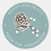Sticker Rond Fête d'hiver Pinecone sur mesure thème de Noël (Devant)