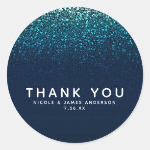 Sticker Rond Fête douce 16 ans paillettes scintillement bleu aq
