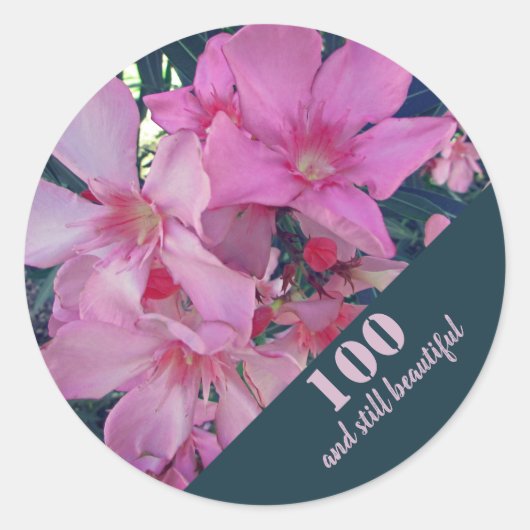 Sticker Rond Fête du 100e anniversaire Fête de la Fleur Rose (Devant)