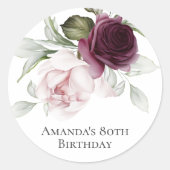 Sticker Rond Fête du 80e anniversaire rose et bourguignon (Devant)