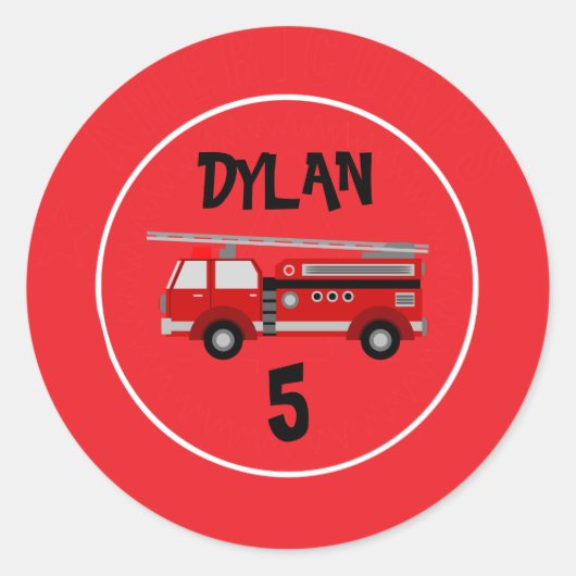 Sticker Rond Fête du camion d'incendie Anniversaire (Devant)