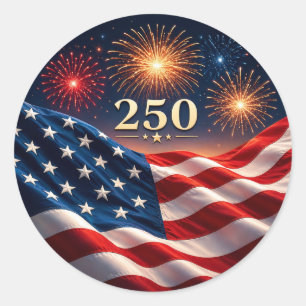 Sticker Rond Fête du drapeau des feux d'artifice patriotiques d