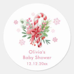 Sticker Rond Fête du Flocon de Neige Rose Fille Bonbon Bébé 