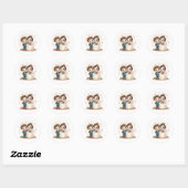 Sticker Rond Fête du Mariage de Chibi (Feuille)