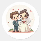 Sticker Rond Fête du Mariage de Chibi (Devant)