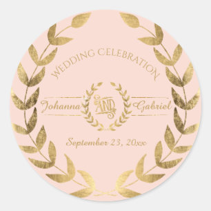 Sticker Rond Fête du Mariage d'or rose verdure feuille