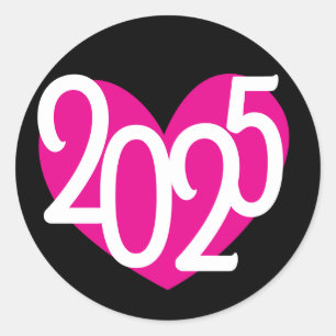 Sticker Rond fête du Nouvel An graphique cœur rose 2025