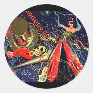 Sticker Rond Fête du Nouvel An Vintage avec Confettis
