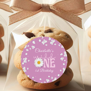 Sticker Rond Fête du premier anniversaire de Purple Daisy Wild 