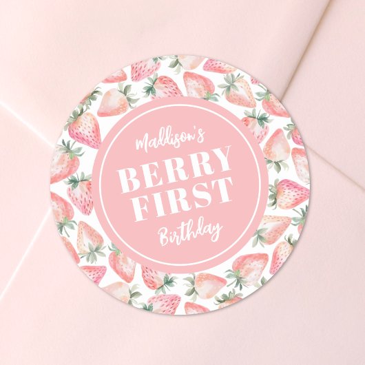 Sticker Rond Fête du premier anniversaire Fraise Berry