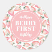Sticker Rond Fête du premier anniversaire Fraise et Baie (Devant)
