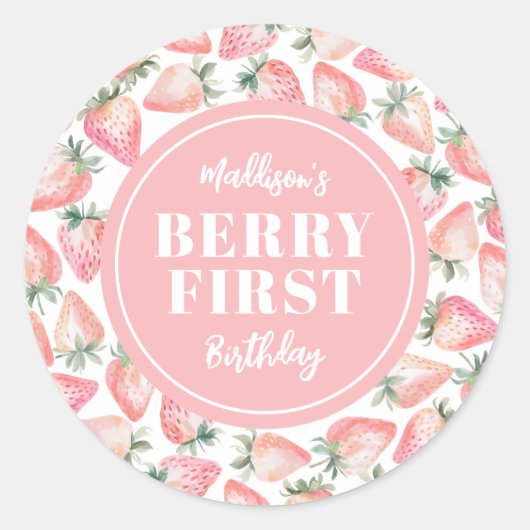 Sticker Rond Fête du premier anniversaire Fraise et Baie (Devant)