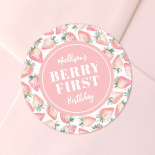 Sticker Rond Fête du premier anniversaire Strawberry Berry