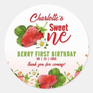 Sticker Rond Fête du premier anniversaire Strawberry Sweet ONE