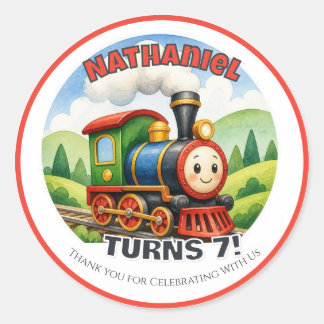 Sticker Rond Fête du Train Choo Choo Nom Personnalisé Anniversa