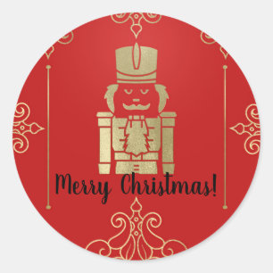Sticker Rond Fête élégante de Noël Casse-noisette or et rouge
