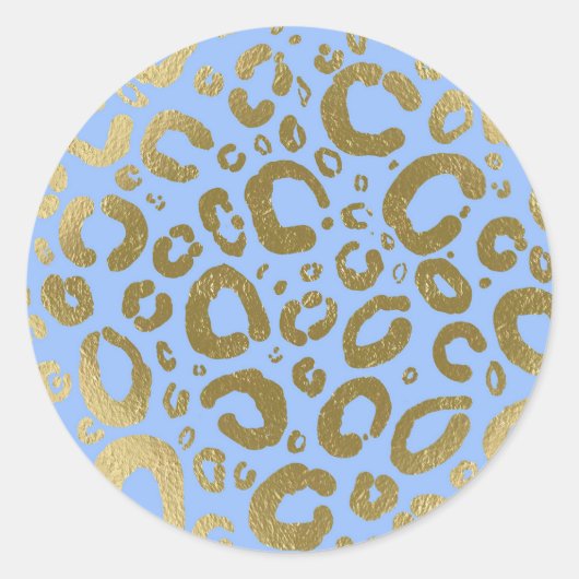 Sticker Rond Fête Empreinte de léopard Light Blue & Gold Glam (Devant)