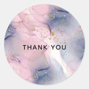 Sticker Rond Fête Fantastique Ethérée Rose Pervenche et Or Encr
