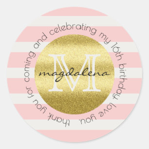 Sticker Rond Fête Favoriser Monogramme Parties scintillant Or 