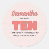 Sticker Rond Fête Fille Rose Dixième Anniversaire (Devant)