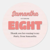 Sticker Rond Fête Fille Rose Huitième Anniversaire (Devant)
