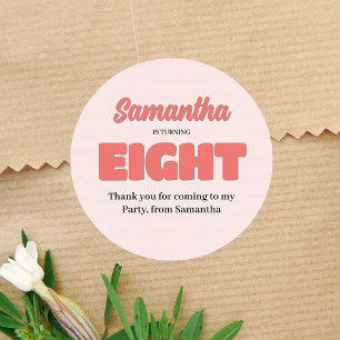 Sticker Rond Fête Fille Rose Huitième Anniversaire