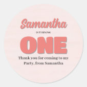 Sticker Rond Fête Fille Rose Premier Anniversaire (Devant)