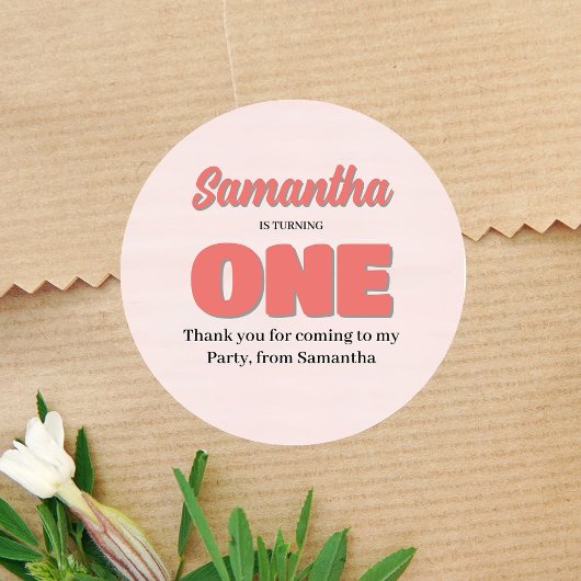 Sticker Rond Fête Fille Rose Premier Anniversaire