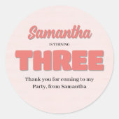 Sticker Rond Fête Fille rose troisième anniversaire (Devant)