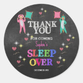Sticker Rond Fête Fille Sleepover Anniversaire Merci (Devant)