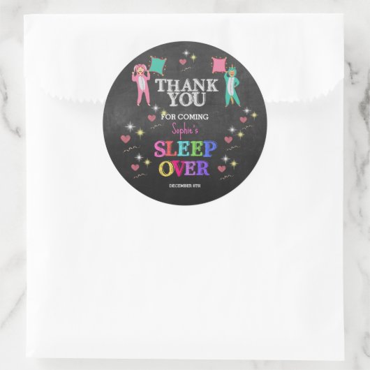 Sticker Rond Fête Fille Sleepover Anniversaire Merci (Sac)