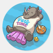 Sticker Rond Fête Heure Drôle Rhino Inflatable Dessin (Devant)