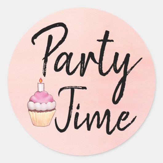 Sticker Rond Fête Heure Pink Aquarelle Cupcake Anniversaire (Devant)