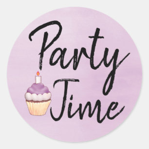 Sticker Rond Fête Heure Purple Aquarelle Cupcake Anniversaire