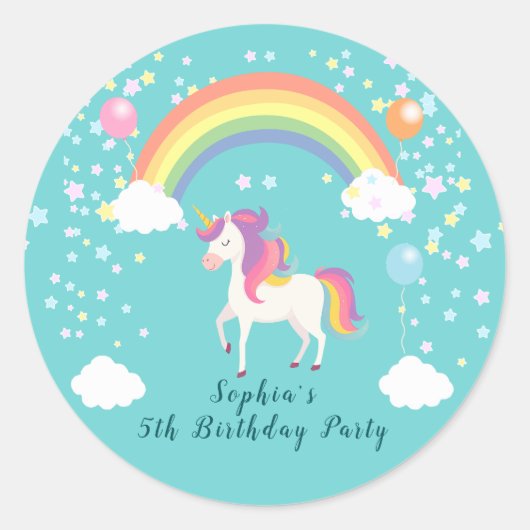 Sticker Rond Fête Licorne Fantaisiste (Devant)