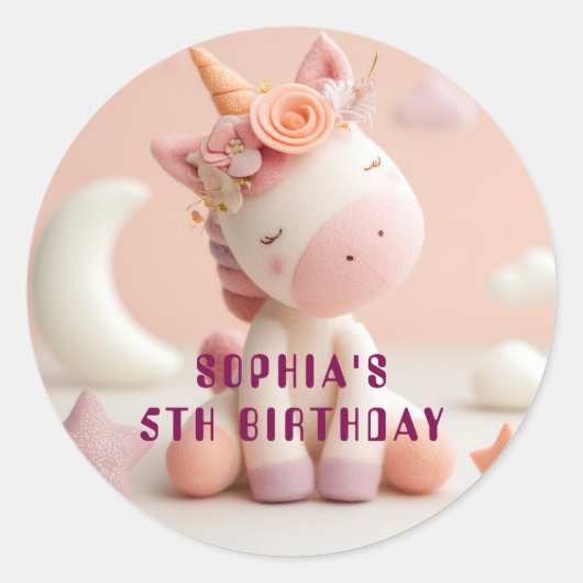 Sticker Rond Fête Licorne Rêve Rose (Devant)
