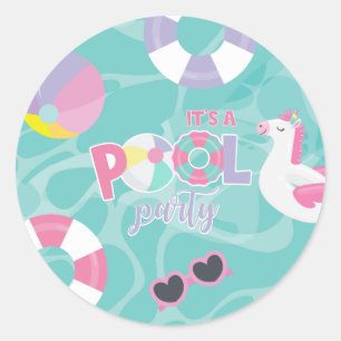 Sticker Rond Fête licorne rose et violette pour anniversaire au