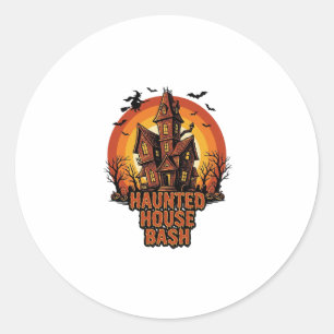 Sticker Rond Fête Maison Hantée Gravure Vintage Halloween Dé