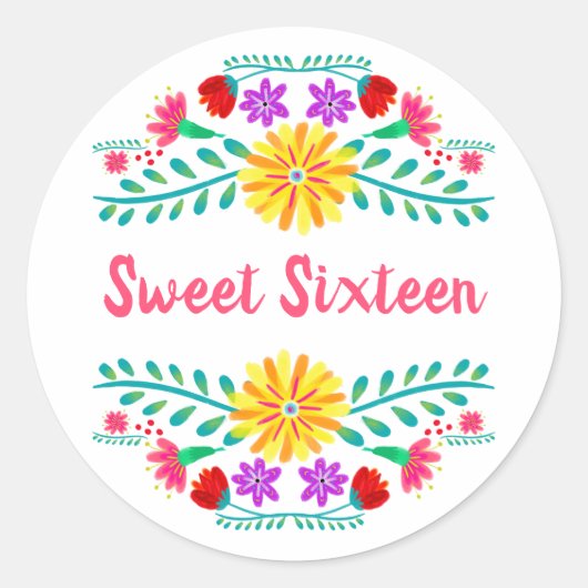 Sticker Rond Fête mexicaine blanche et rose sweet sixteen (Devant)